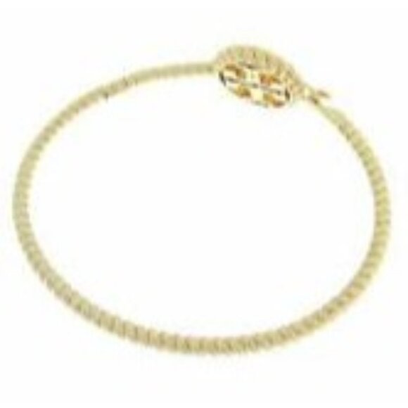 Tory Burch Gold Tone Logo Bracelet With Textured Band & Iconic Emblem - Picture 7 of 9